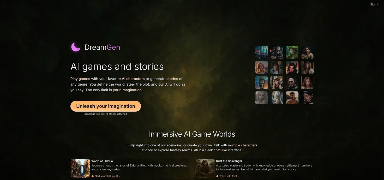 DreamGen fiction prompt generator interface screenshot